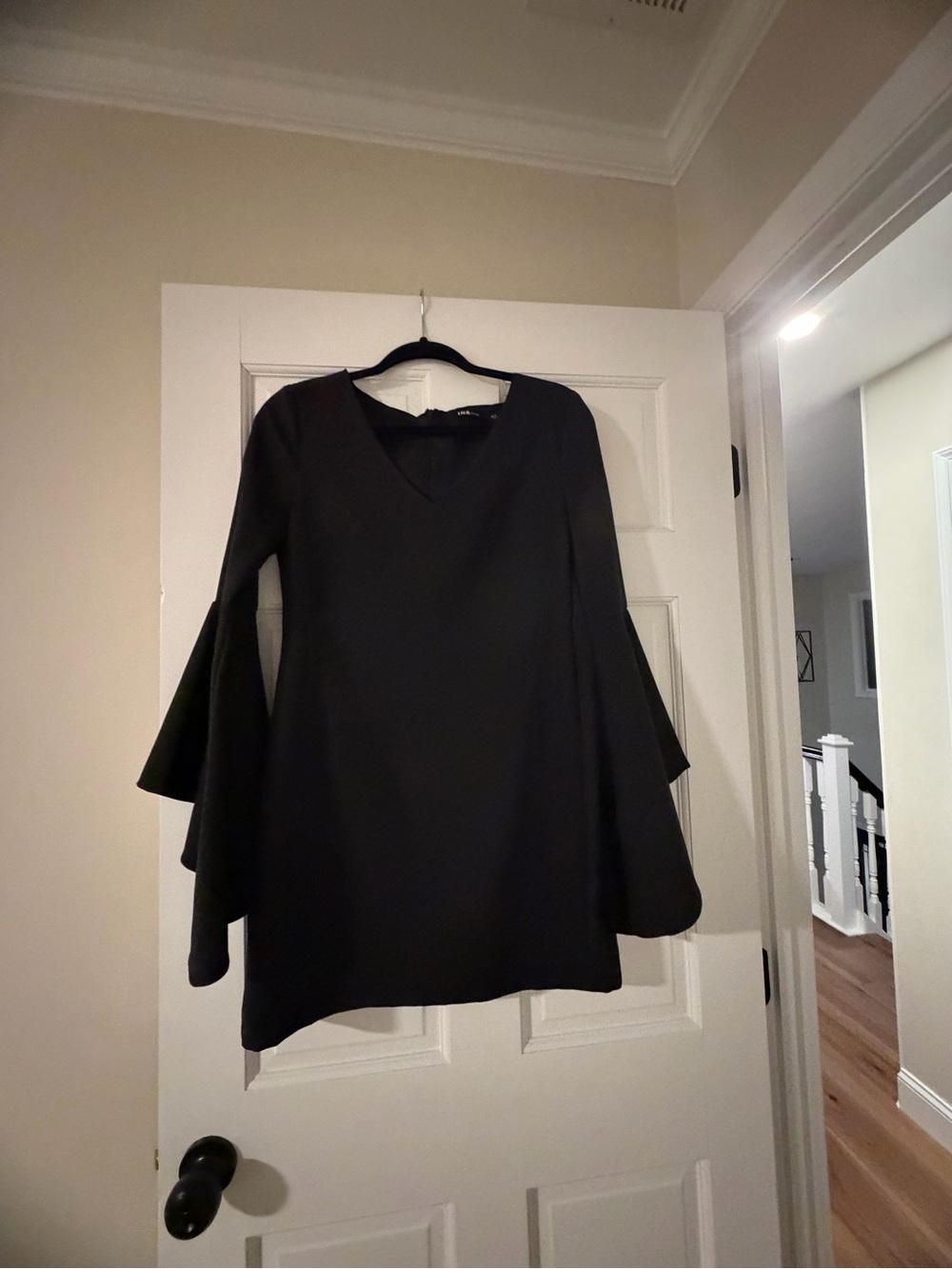 Ina Black Bell-Sleeve V-Neck Mini Dress